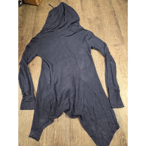 Mod-o-Doc Navy Blue 100% Linen Hooded Button Front Long Blouse Shirt Small - Picture 4 of 4